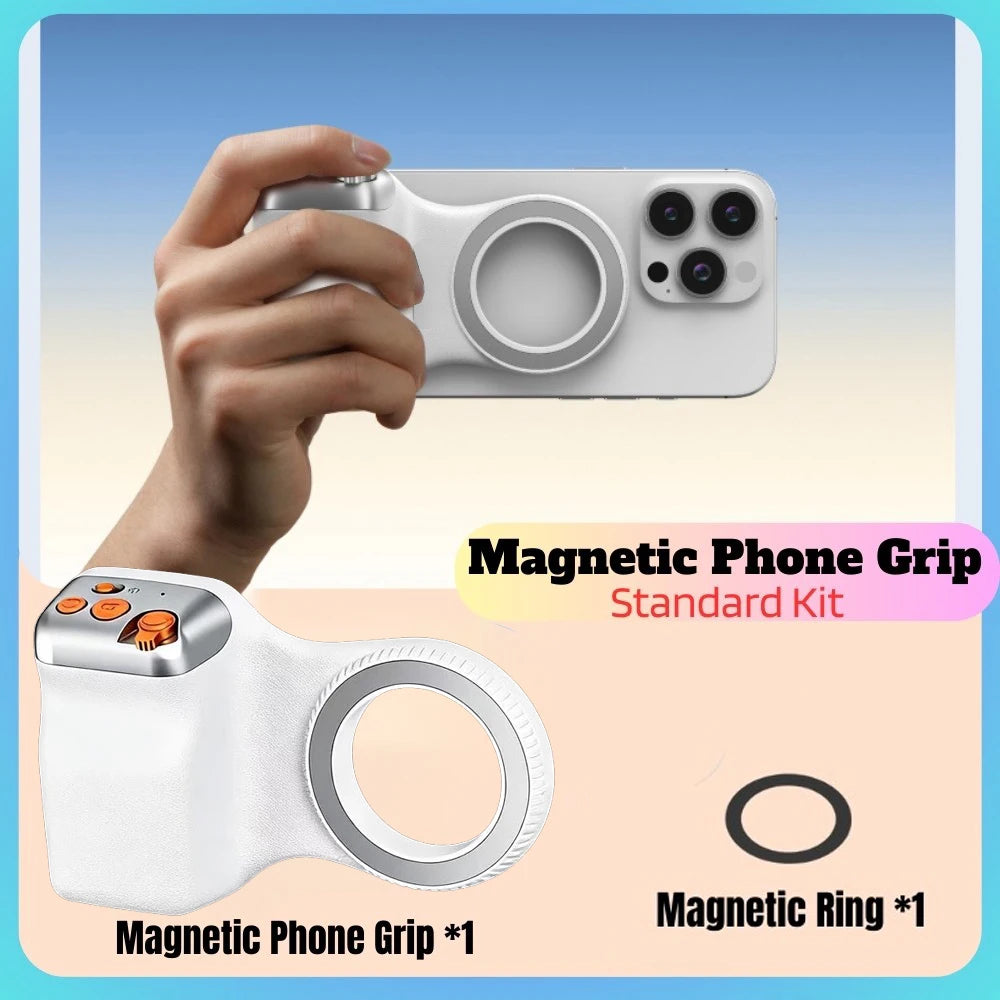 Magnetic Camera Grip with Remote Shutter Fill Light Remote Control Handle Universal for iPhone Androids Phones
