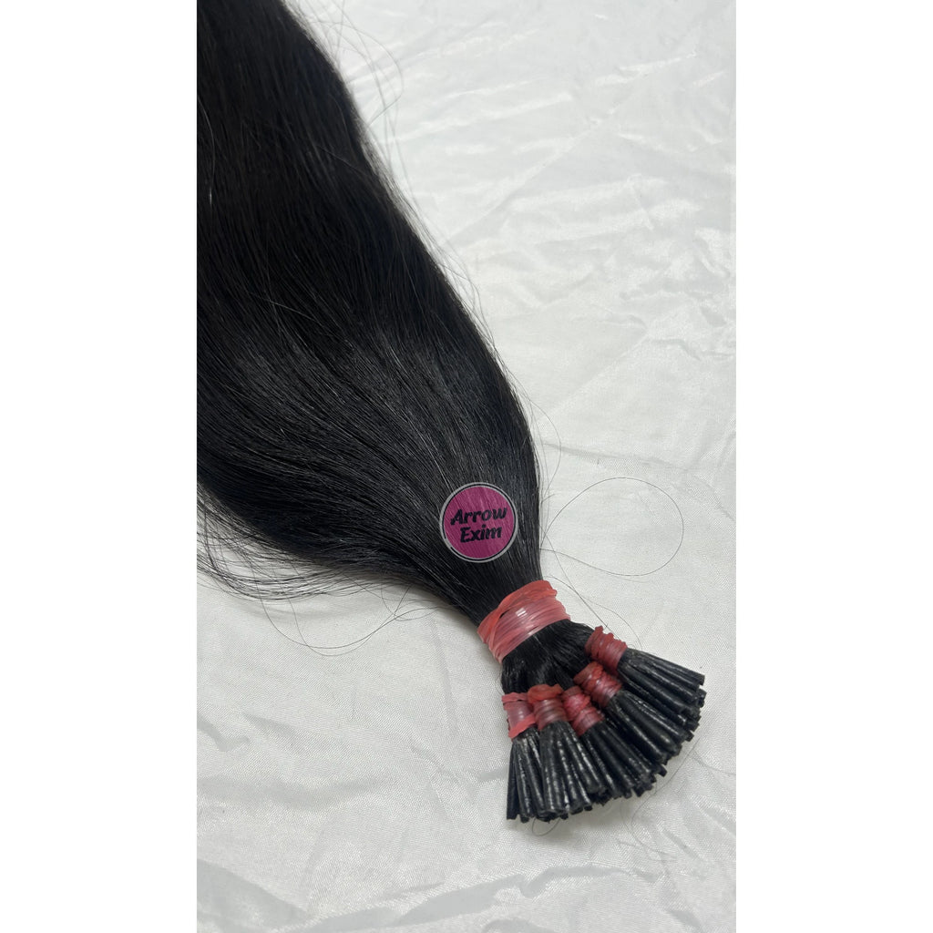 Natural Straight I Tip Indian Hair Extensions 100% Virgin Remy Pre Bonded Stick Tips Cuticle Aligned Black Salon Quality Strands