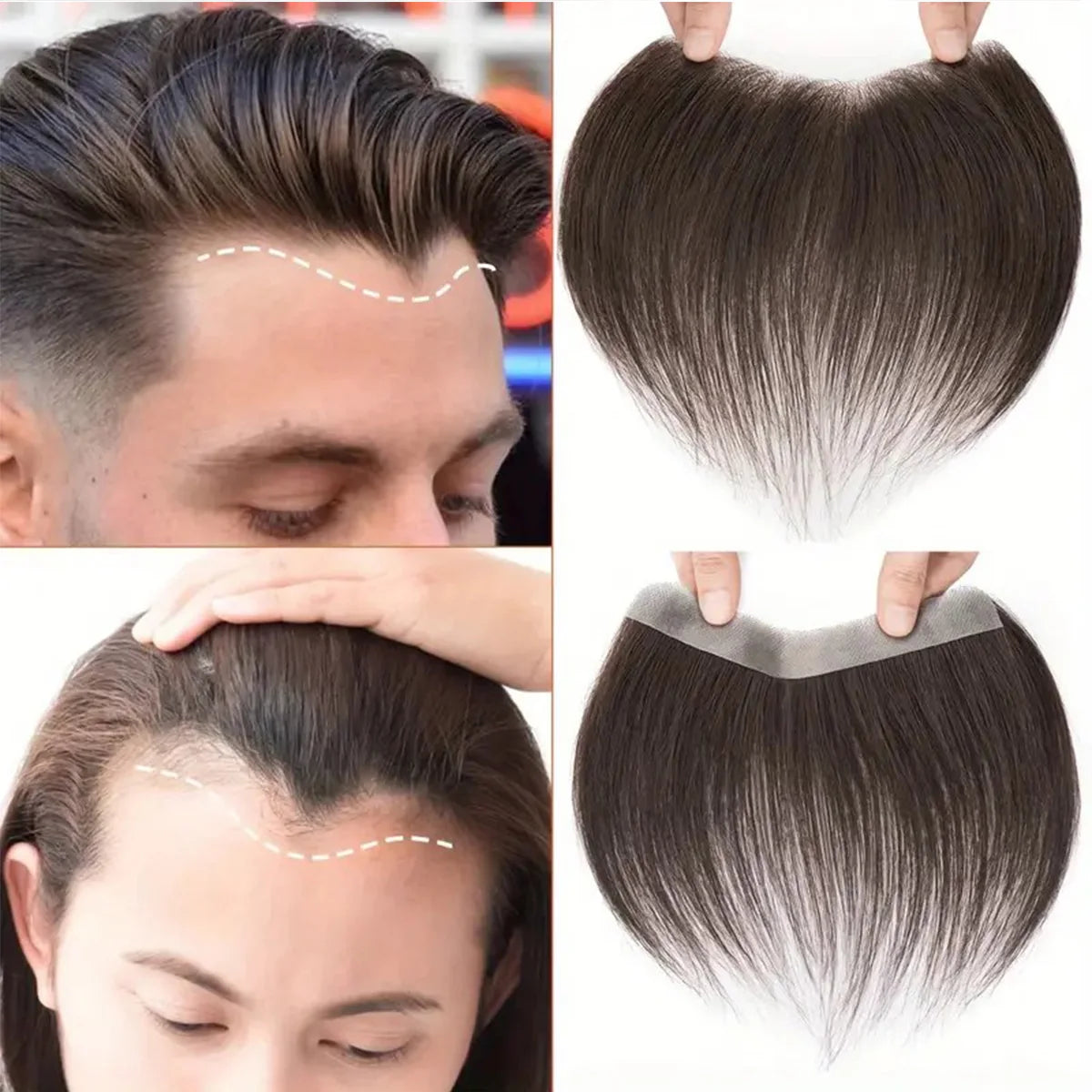 6 Inch Seamless Hairline Topper, Natural Look Replacement for Forehead Fringe & Hairline, Invisible Edge Adhesive Hair Extension