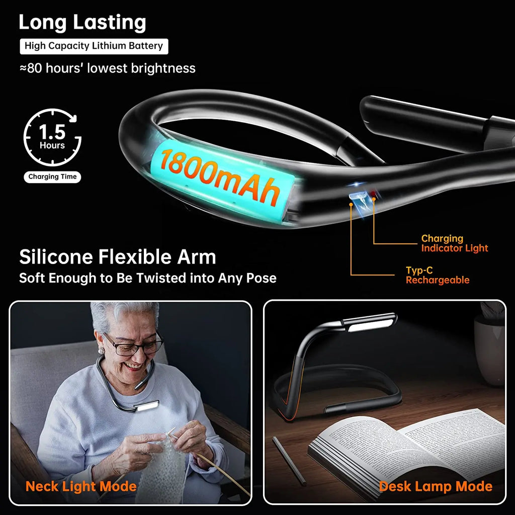 Manufacturer Production Portable Type C Rechargeable Flexible Led Neck Reading Light Book Lamp Dimmable Eye Caring by Trenches of Mariana