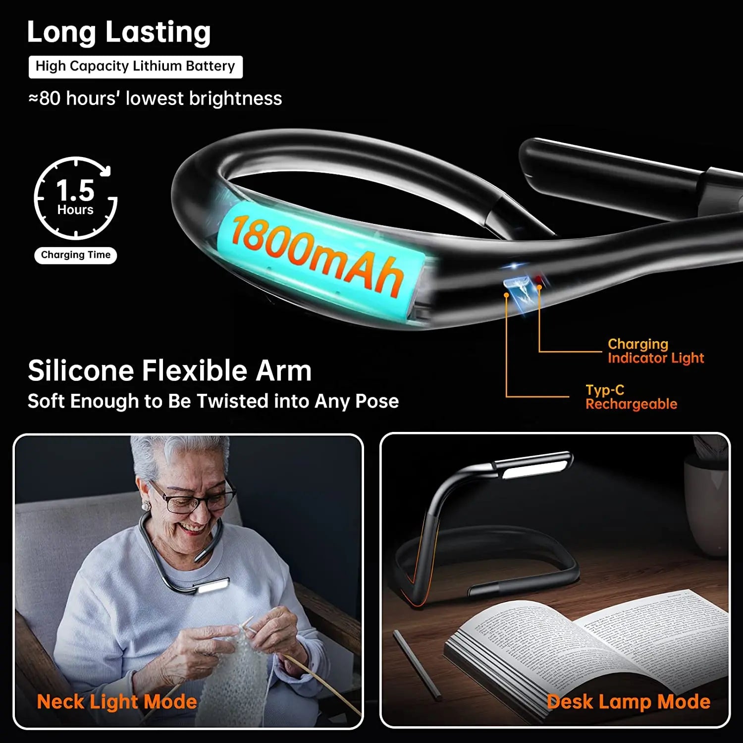 Manufacturer Production Portable Type C Rechargeable Flexible Led Neck Reading Light Book Lamp Dimmable Eye Caring by Trenches of Mariana