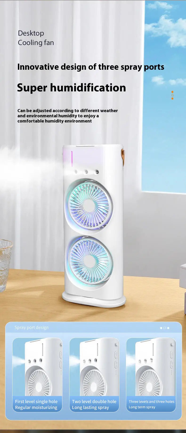 Factory Wholesale Portable air Conditioning Fan USB Spray Water Cooling with Light Fan Small Cooling Desktop Fan by Trenches of Mariana