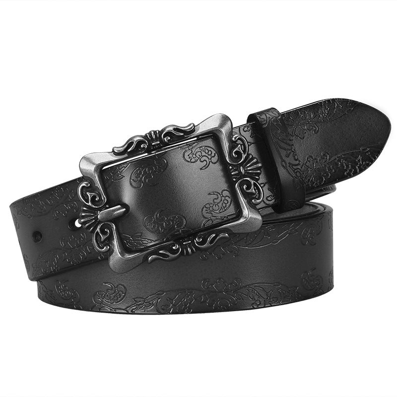 Cross-border European and American Women's Retro Belt Embossed Pattern Pin Buckle Belt Women's Ins Style All-match Simple Casual Pants Belt by Trenches of Mariana