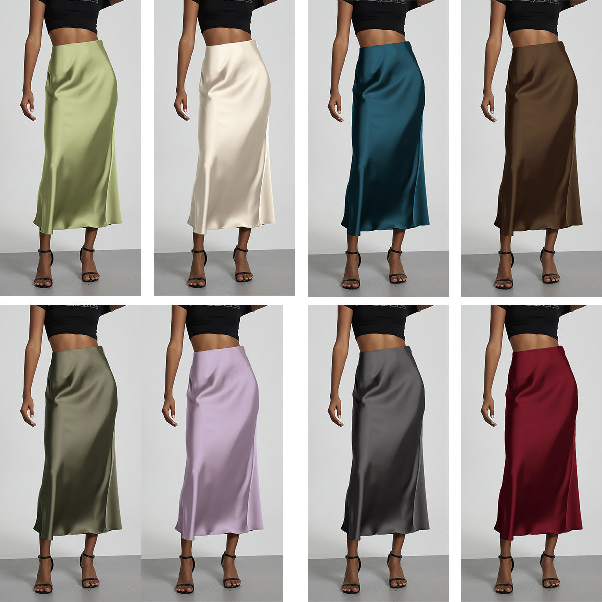 Elegant Satin Midi Skirt Slimming and Flowy