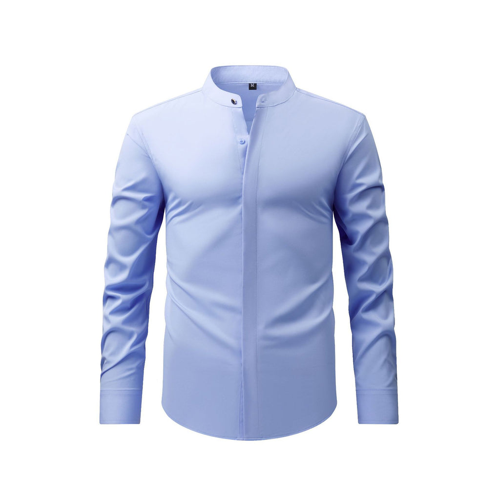 Men's retro collar long sleeve shirt by Trenches of Mariana, elastic spring/autumn casual business shirt with a stylish design.