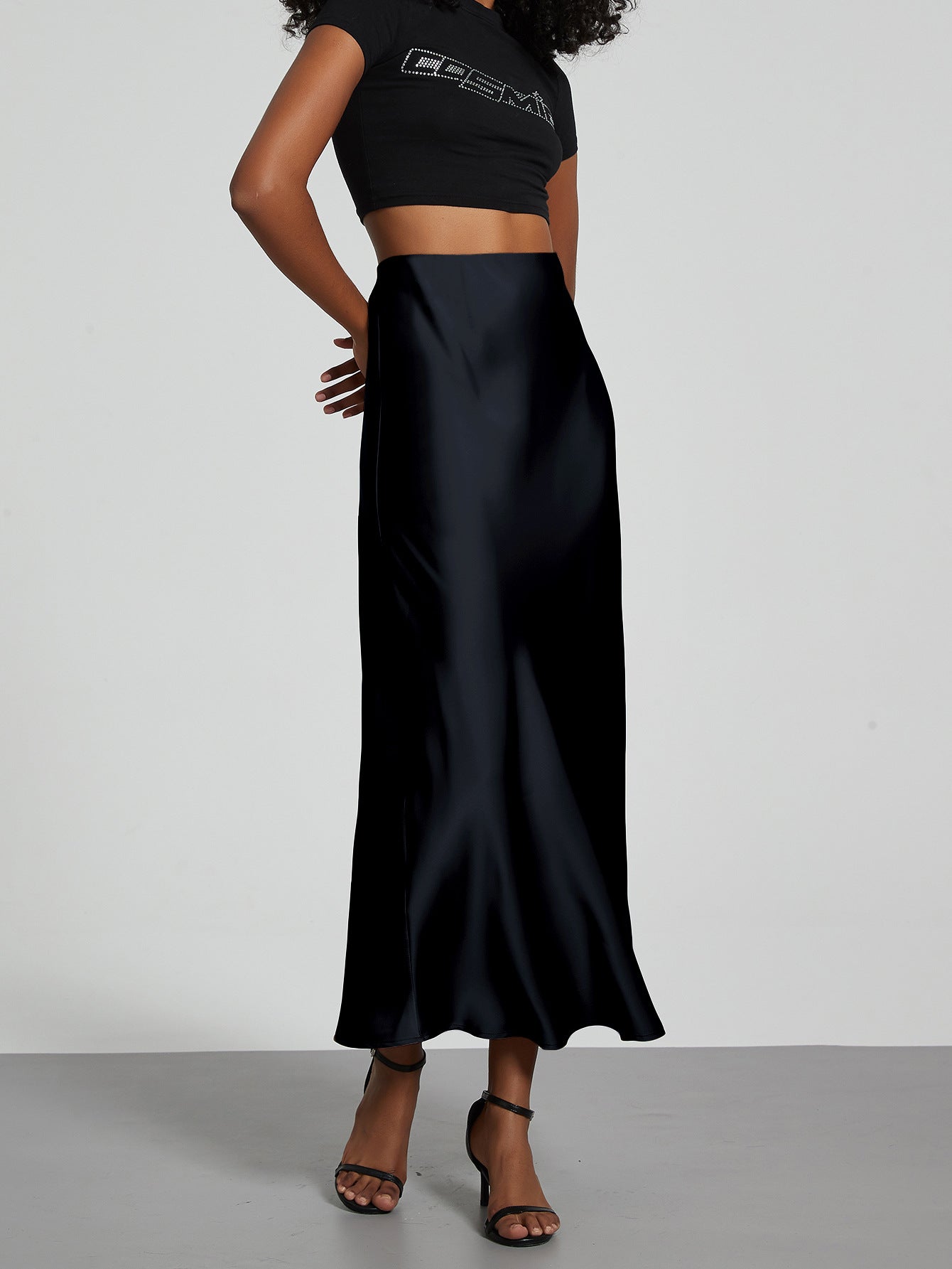 Elegant Satin Midi Skirt Slimming and Flowy