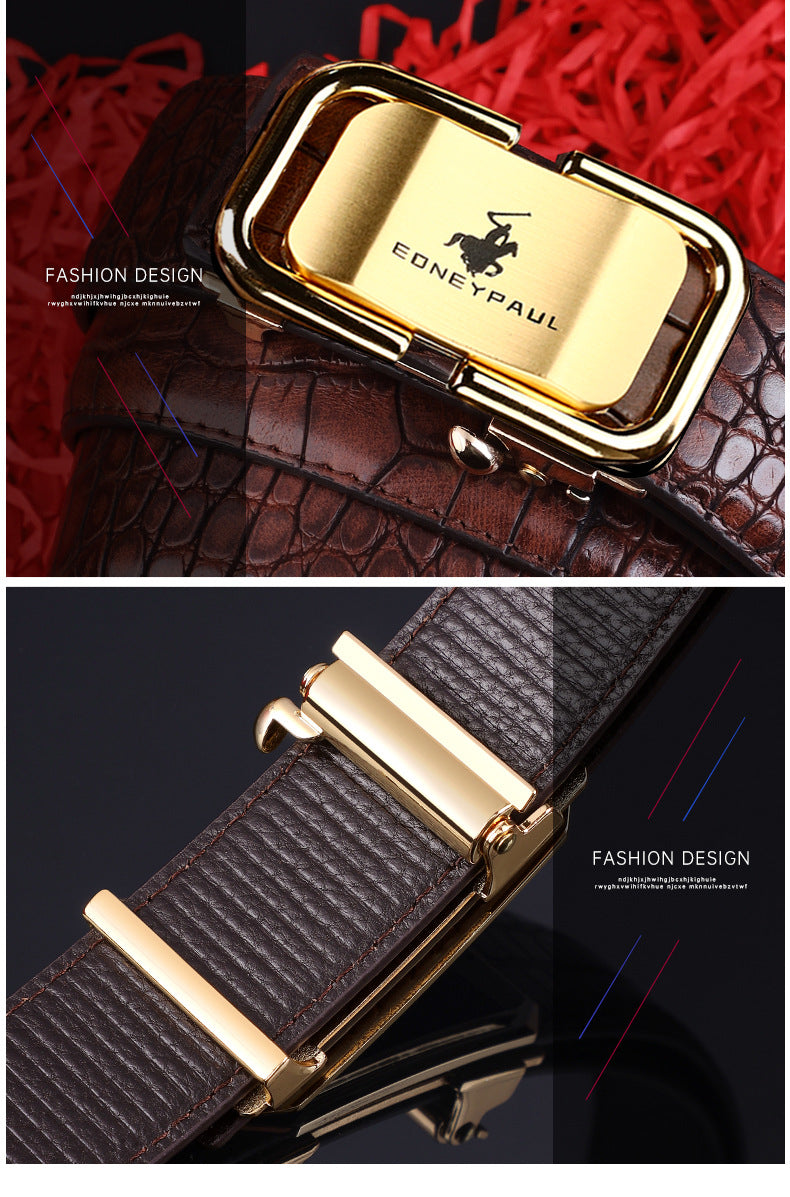 Men's Belt Genuine Leather Crocodile Pattern,Automatic Buckle