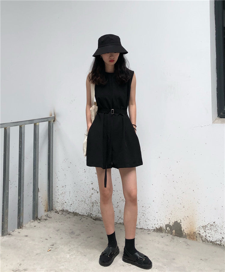 Casual streetwear jumpsuit for women by Trenches of Mariana, loose fit, Hong Kong style, two-piece sportswear for students.