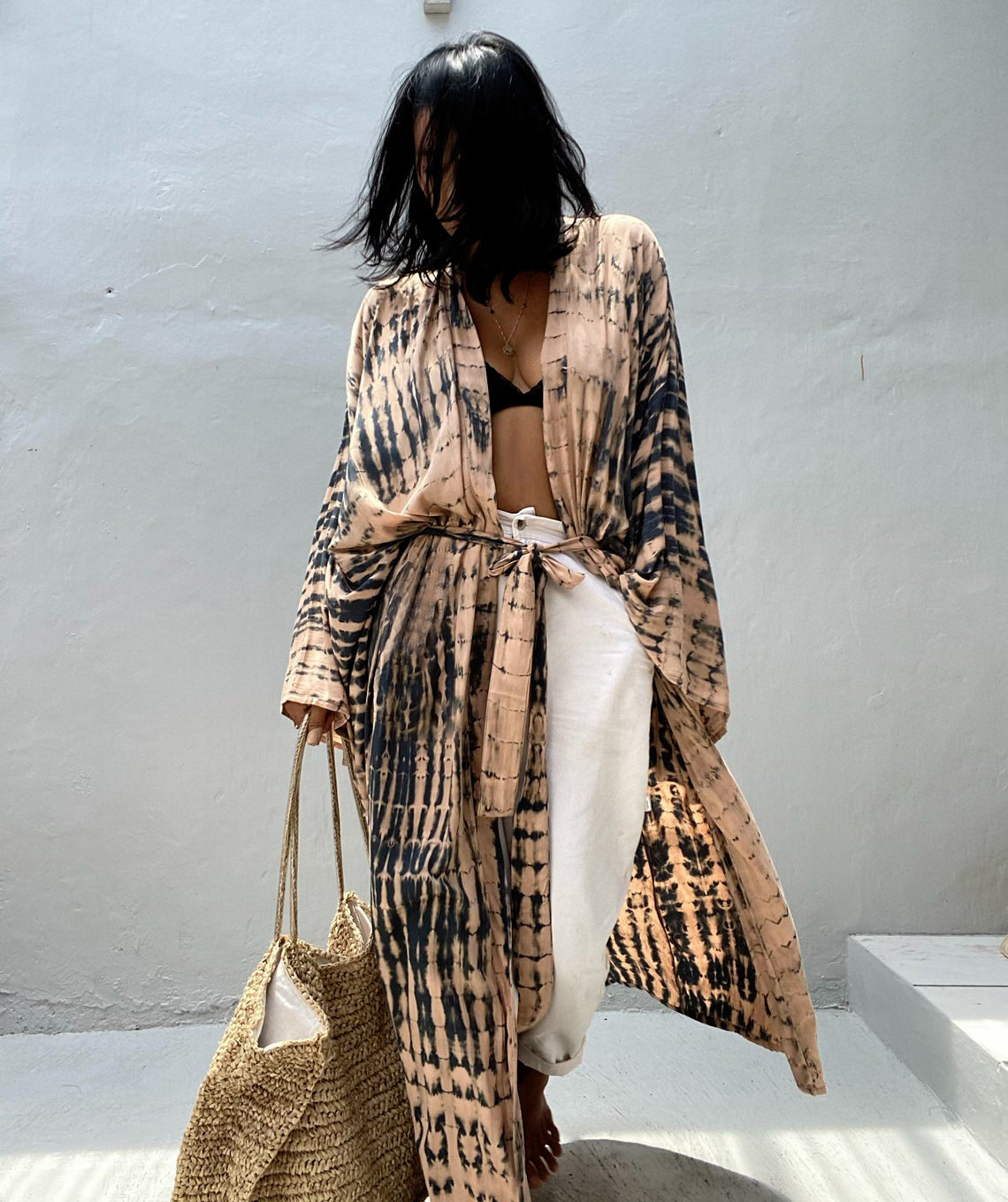 Trenches of Mariana rayon tie-dye beach cover-up for women, lightweight and loose swimsuit outerwear with sun protection.