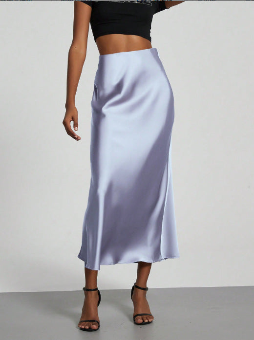 Elegant Satin Midi Skirt Slimming and Flowy
