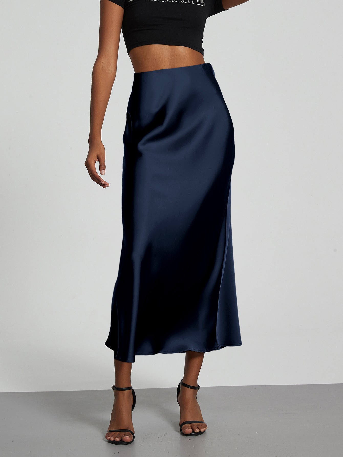 Elegant Satin Midi Skirt Slimming and Flowy