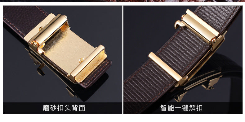 Men's Belt Genuine Leather Crocodile Pattern,Automatic Buckle