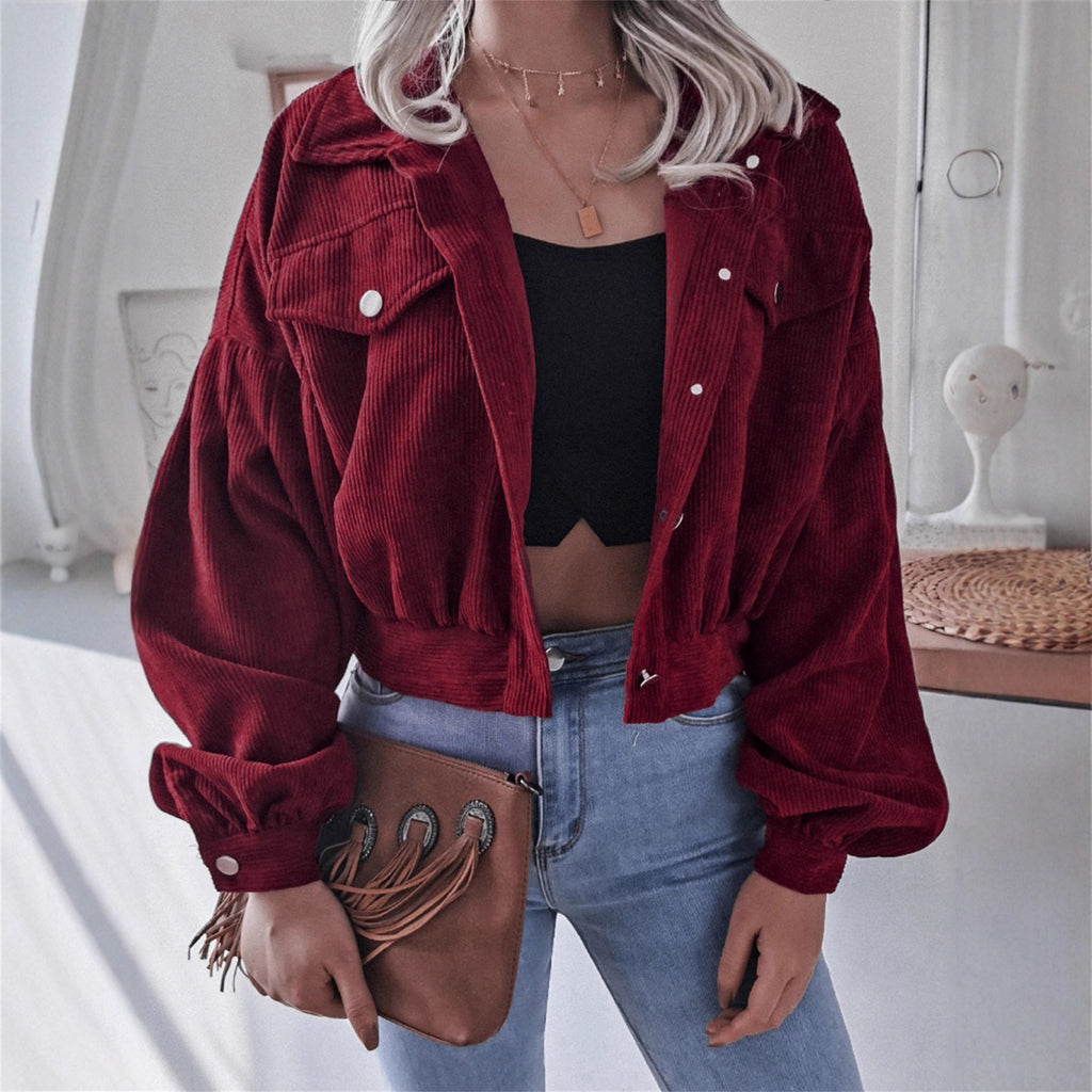 Ins Style Autumn and Winter European and American Lantern Long-Sleeved Corduroy Casual Short Outwear Jacket Amazon Hot Cross-Border Women's Clothing by Trenches of Mariana