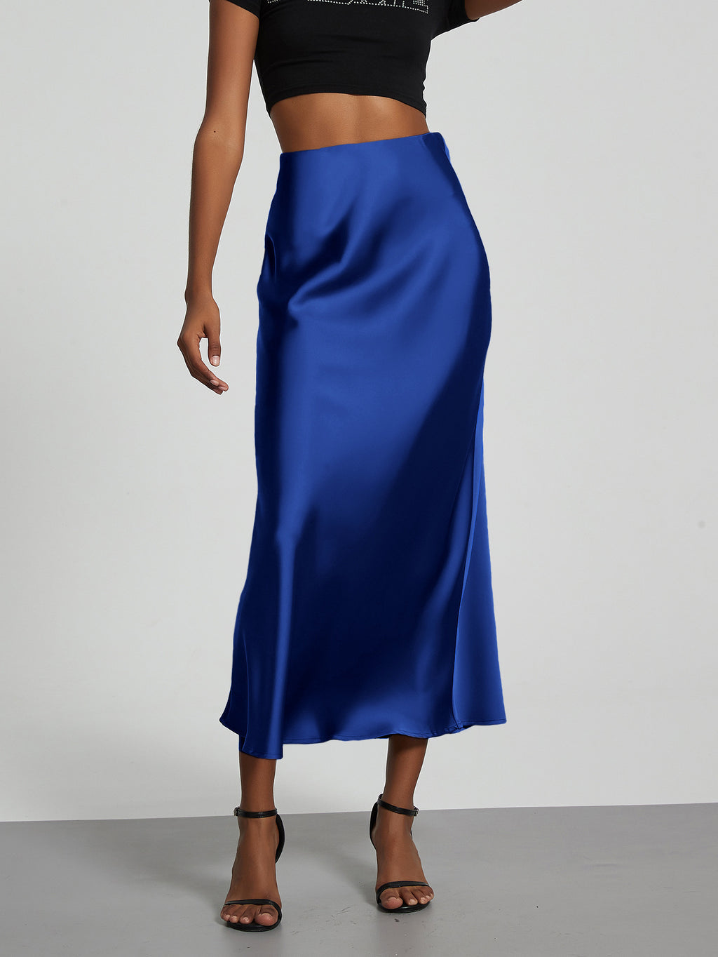 Elegant Satin Midi Skirt Slimming and Flowy