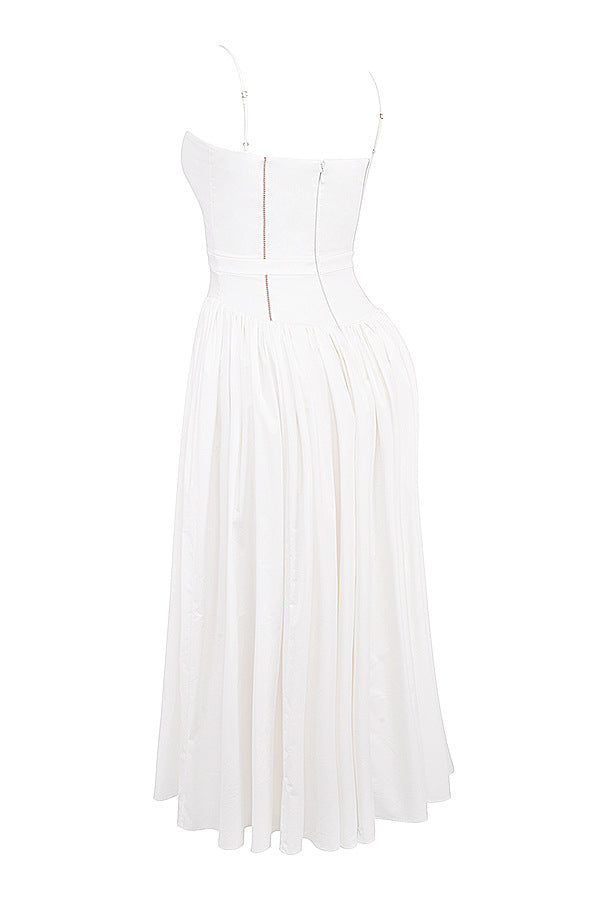 Trenches of Mariana 2025 spring sleeveless printed flared long dress with spaghetti straps and waist-cinching design.