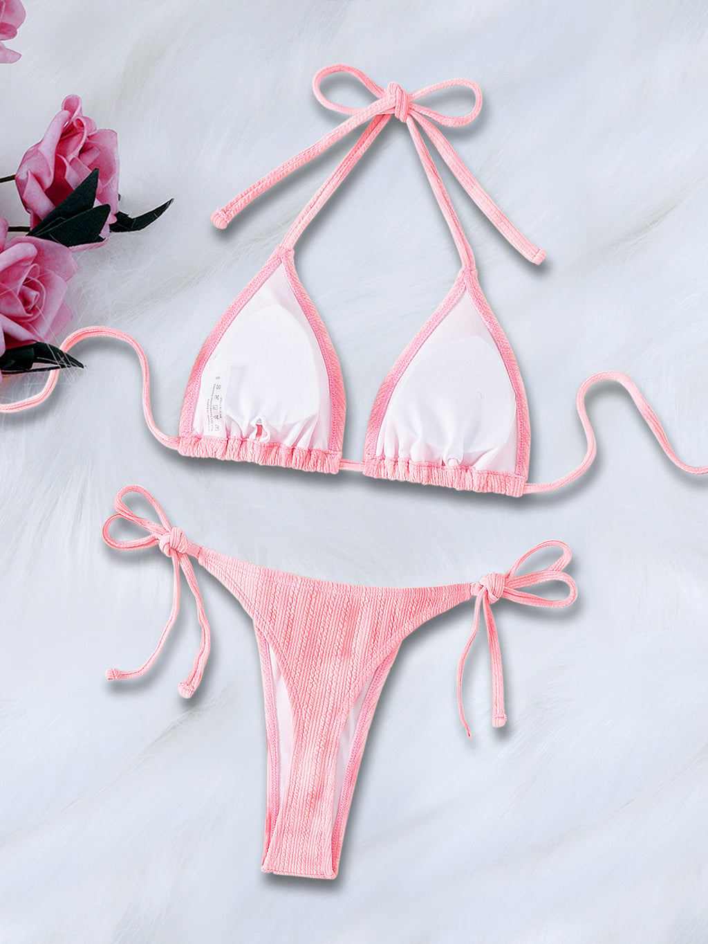 Pink backless women's bikini by Trenches of Mariana, 2024 European and American style two-piece swimsuit, sexy and stylish.