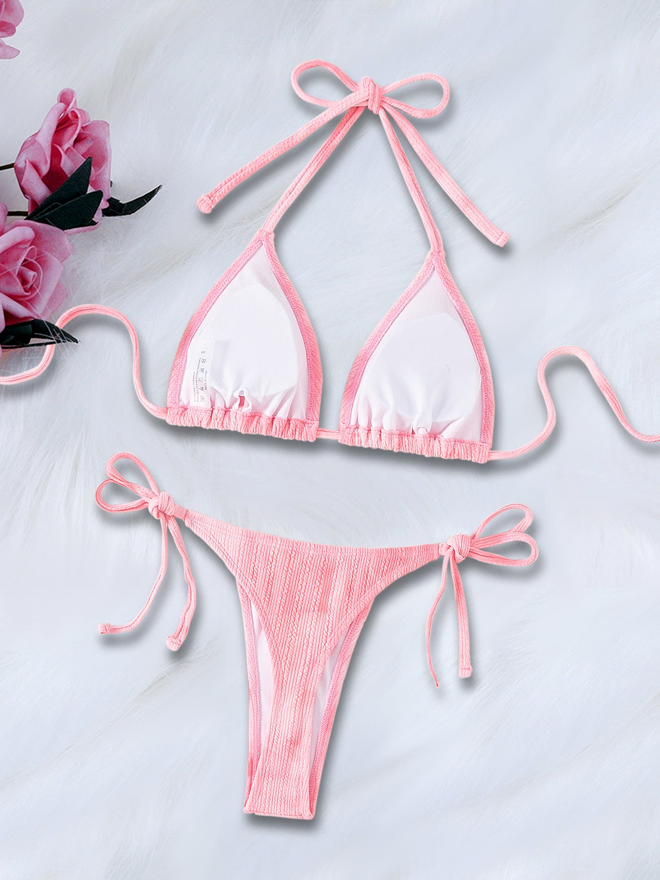 Pink backless women's bikini by Trenches of Mariana, 2024 European and American style two-piece swimsuit, sexy and stylish.