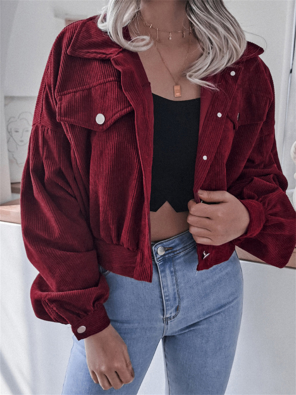 Ins Style Autumn and Winter European and American Lantern Long-Sleeved Corduroy Casual Short Outwear Jacket Amazon Hot Cross-Border Women's Clothing by Trenches of Mariana