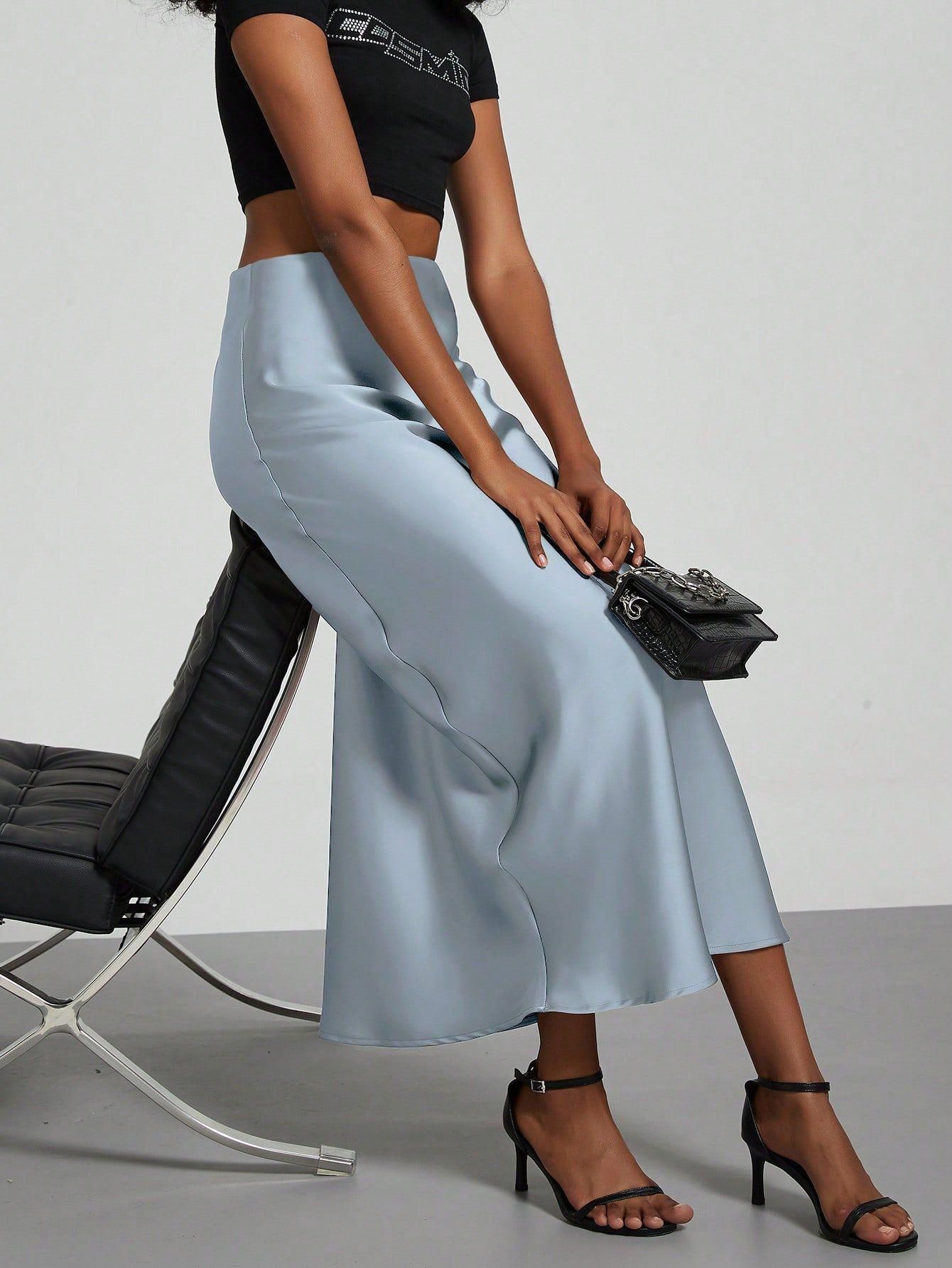 Elegant Satin Midi Skirt Slimming and Flowy