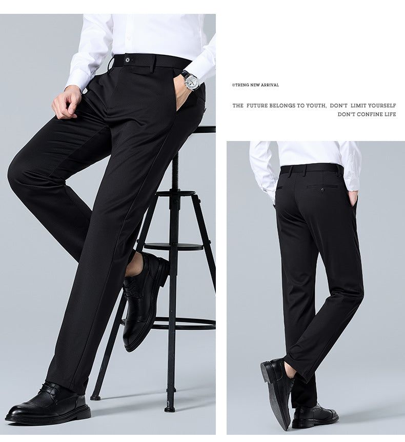 Men's casual trousers by Trenches of Mariana, ice-feel silk business pants with straight-leg fit, wrinkle-free summer commuter pants