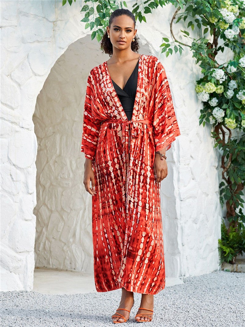 Trenches of Mariana women's rayon tie-dye beach cover-up with sun protection, loose fit, perfect for vacation over swimwear.