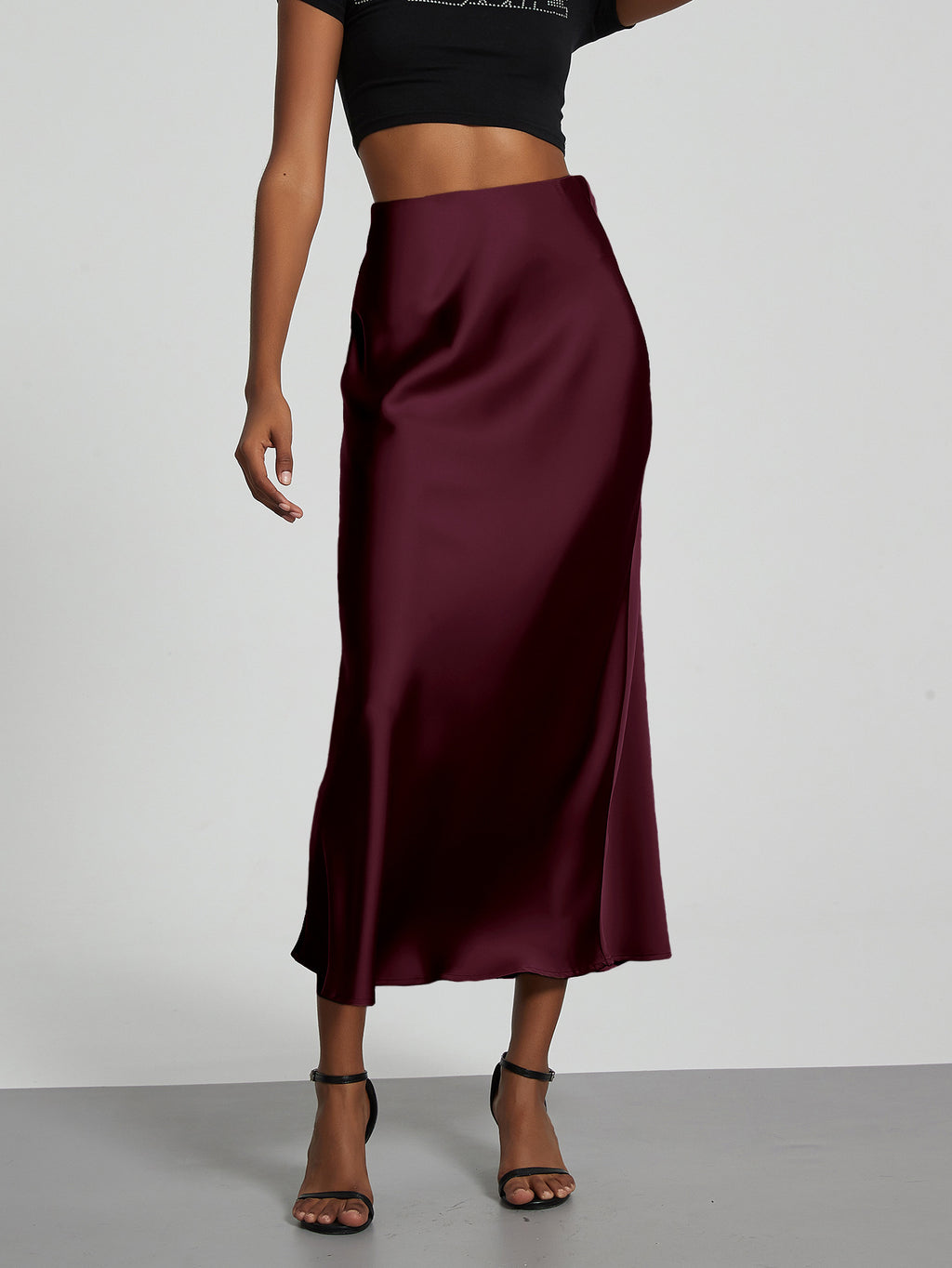 Elegant Satin Midi Skirt Slimming and Flowy