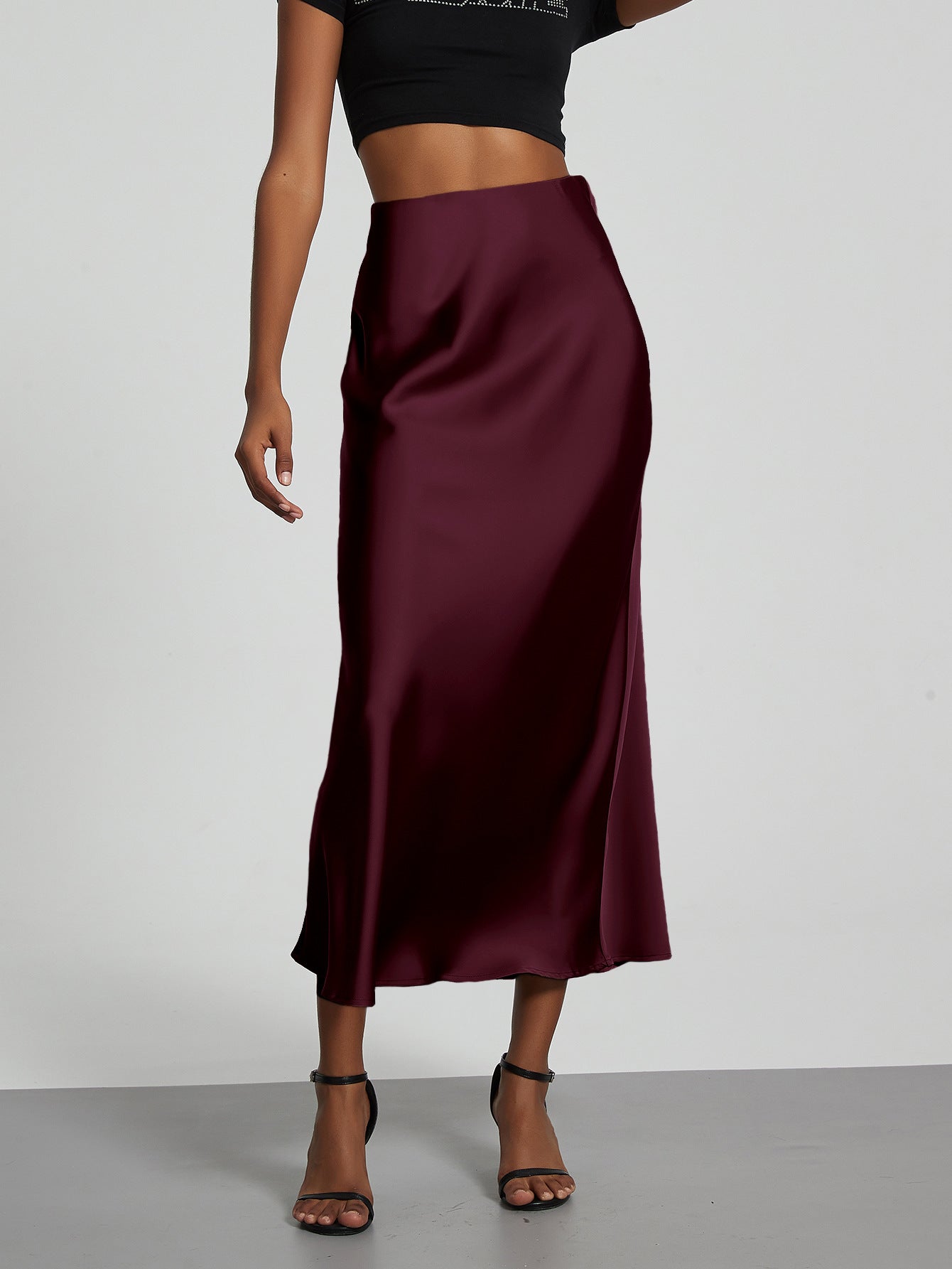 Elegant Satin Midi Skirt Slimming and Flowy