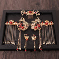 Chinese style hanfu bridal hair accessories suit tassel dragon and phoenix gown ancient style hair accessories wedding Red ancient costume Xiuhe headdress by Trenches of Mariana