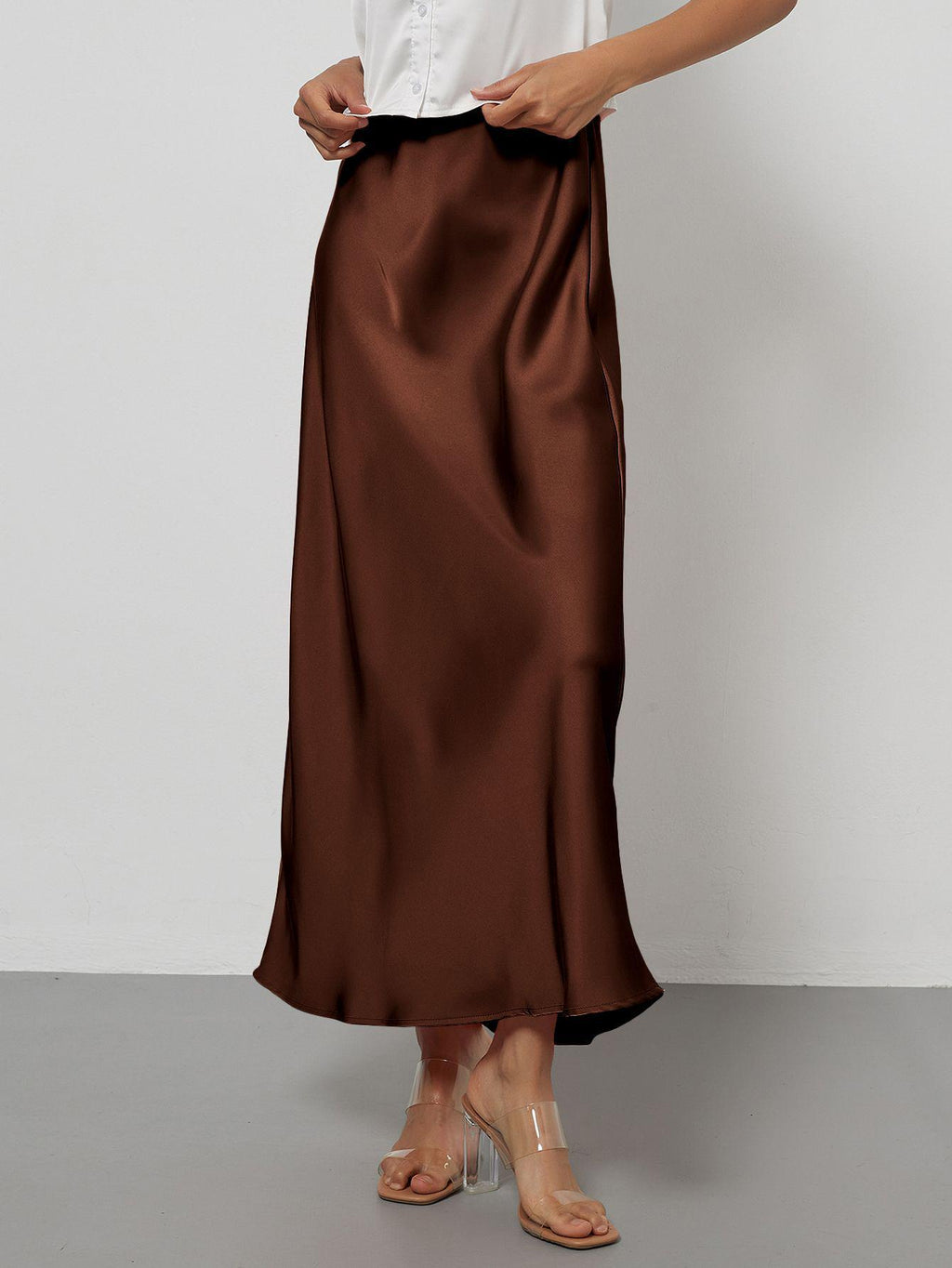 Elegant Satin Midi Skirt Slimming and Flowy