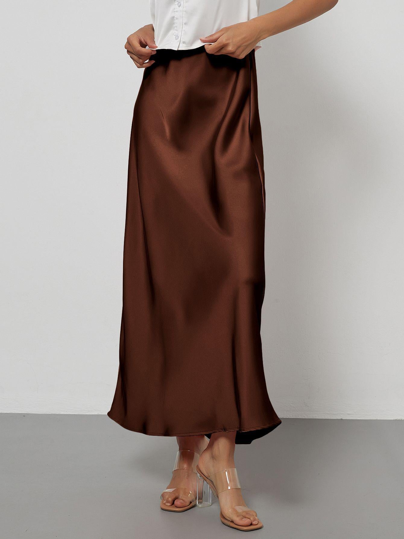 Elegant Satin Midi Skirt Slimming and Flowy