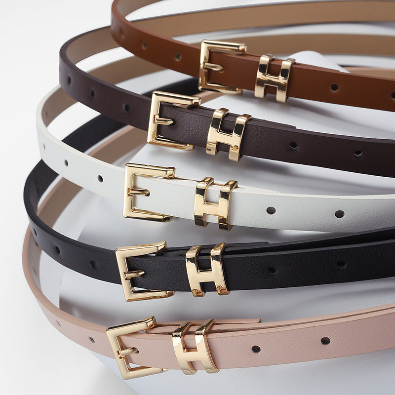 New Foreign Trade Hot-Selling I-Buckle Thin Belt for Women, Fashionable, High-End, Versatile Dress, Suit Decorative Belt by Trenches of Mariana