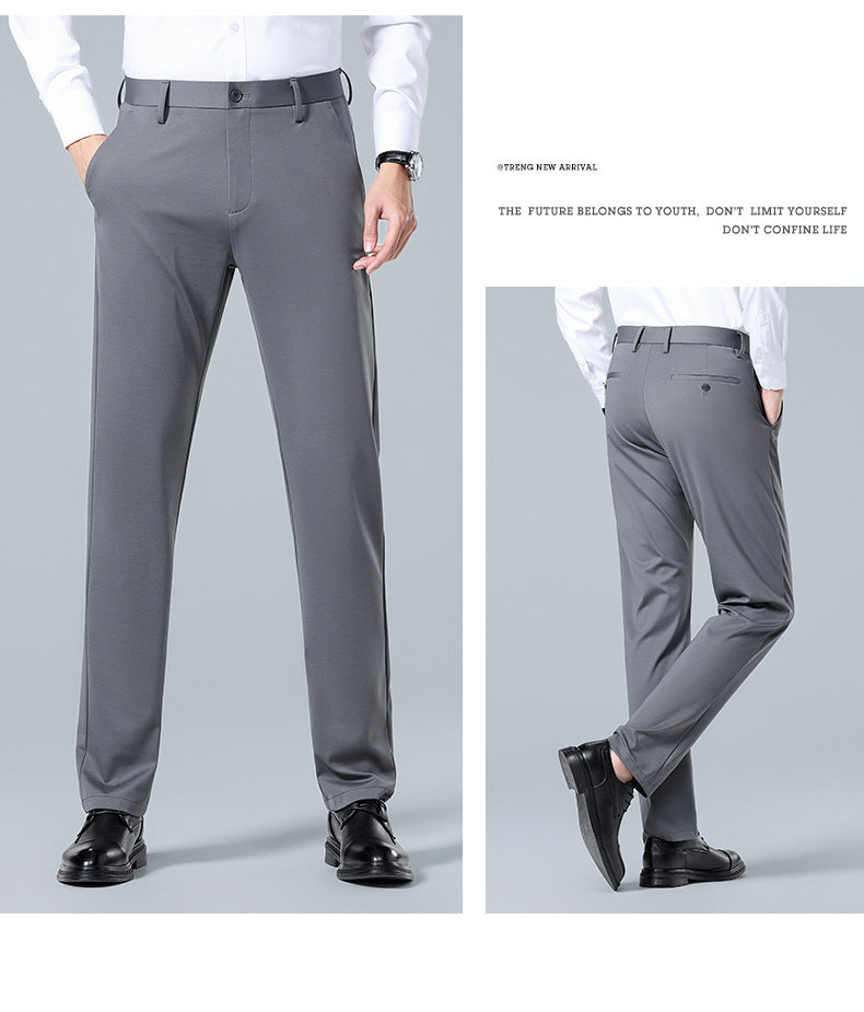 Men's casual trousers by Trenches of Mariana featuring mulberry silk, ice-feel fabric, straight-leg design, perfect for summer.