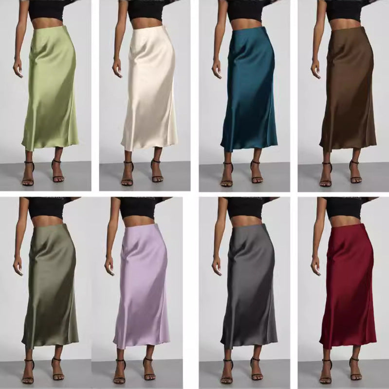 Elegant Satin Midi Skirt Slimming and Flowy