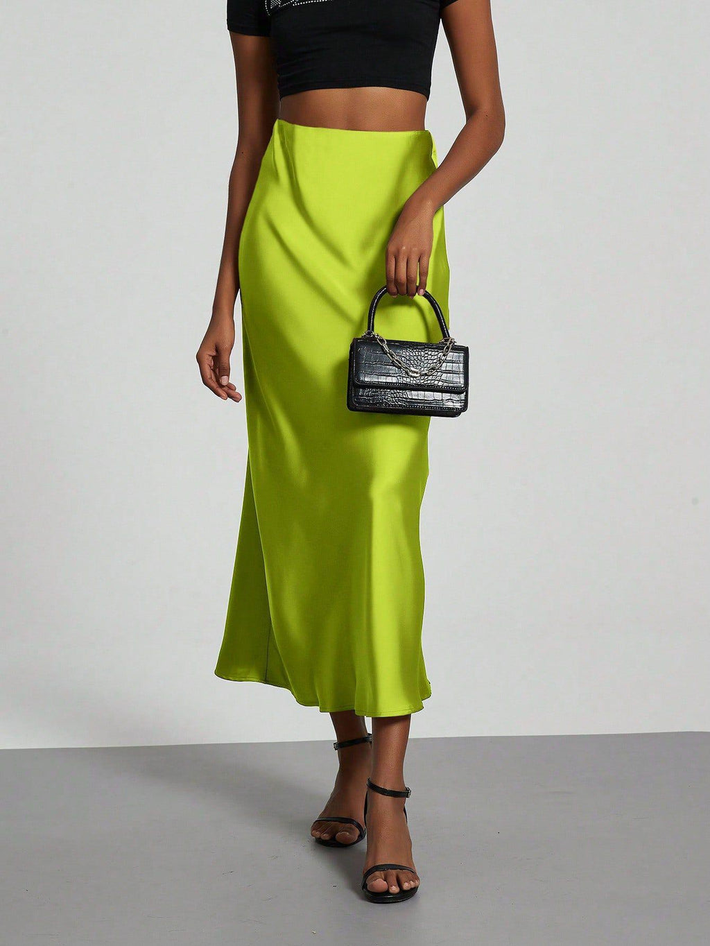 Elegant Satin Midi Skirt Slimming and Flowy
