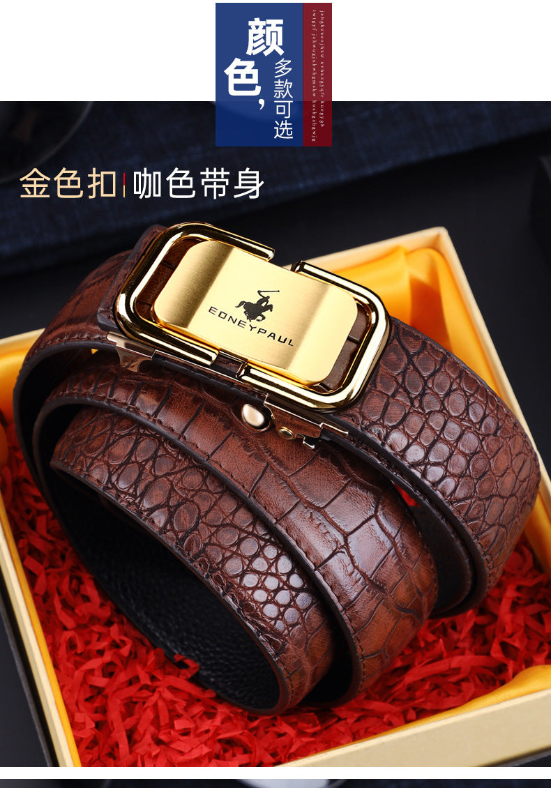 Men's Belt Genuine Leather Crocodile Pattern,Automatic Buckle