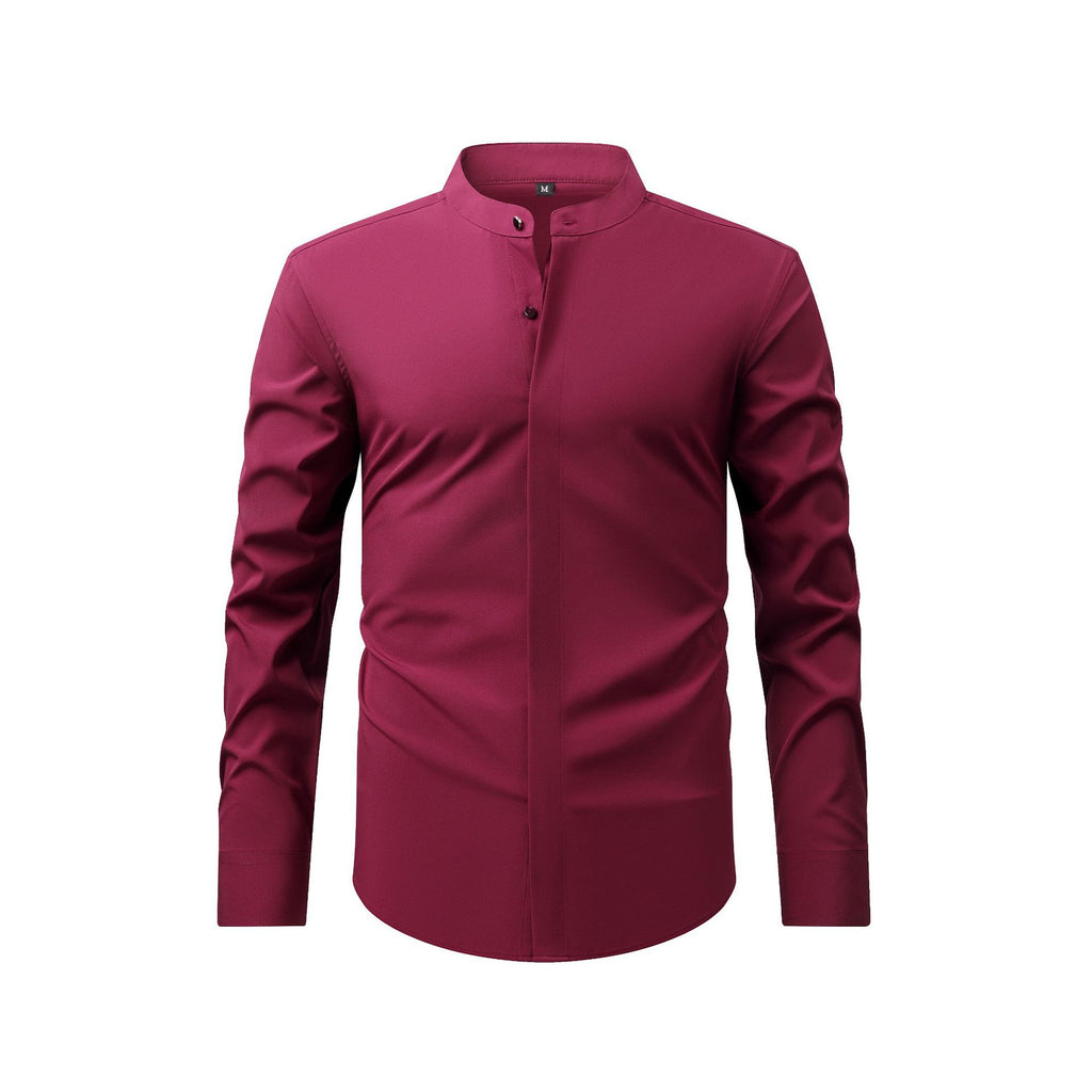 Men's retro collar long sleeve shirt by Trenches of Mariana, casual spring-autumn business shirt with elastic design.