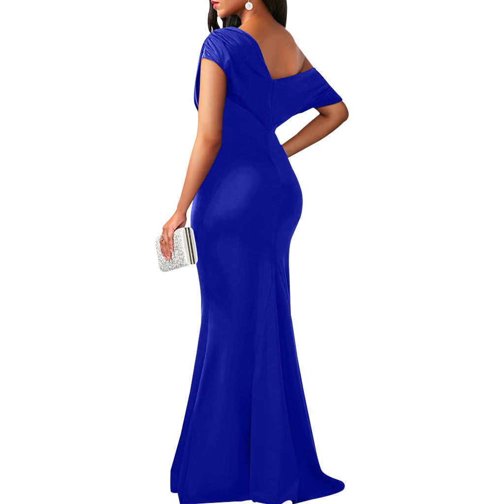 Women's 2024 spring elegant sleeveless off-shoulder long formal party dress by Trenches of Mariana, shown in a fitted style.
