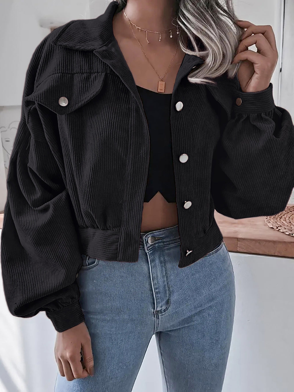 Ins Style Autumn and Winter European and American Lantern Long-Sleeved Corduroy Casual Short Outwear Jacket Amazon Hot Cross-Border Women's Clothing by Trenches of Mariana