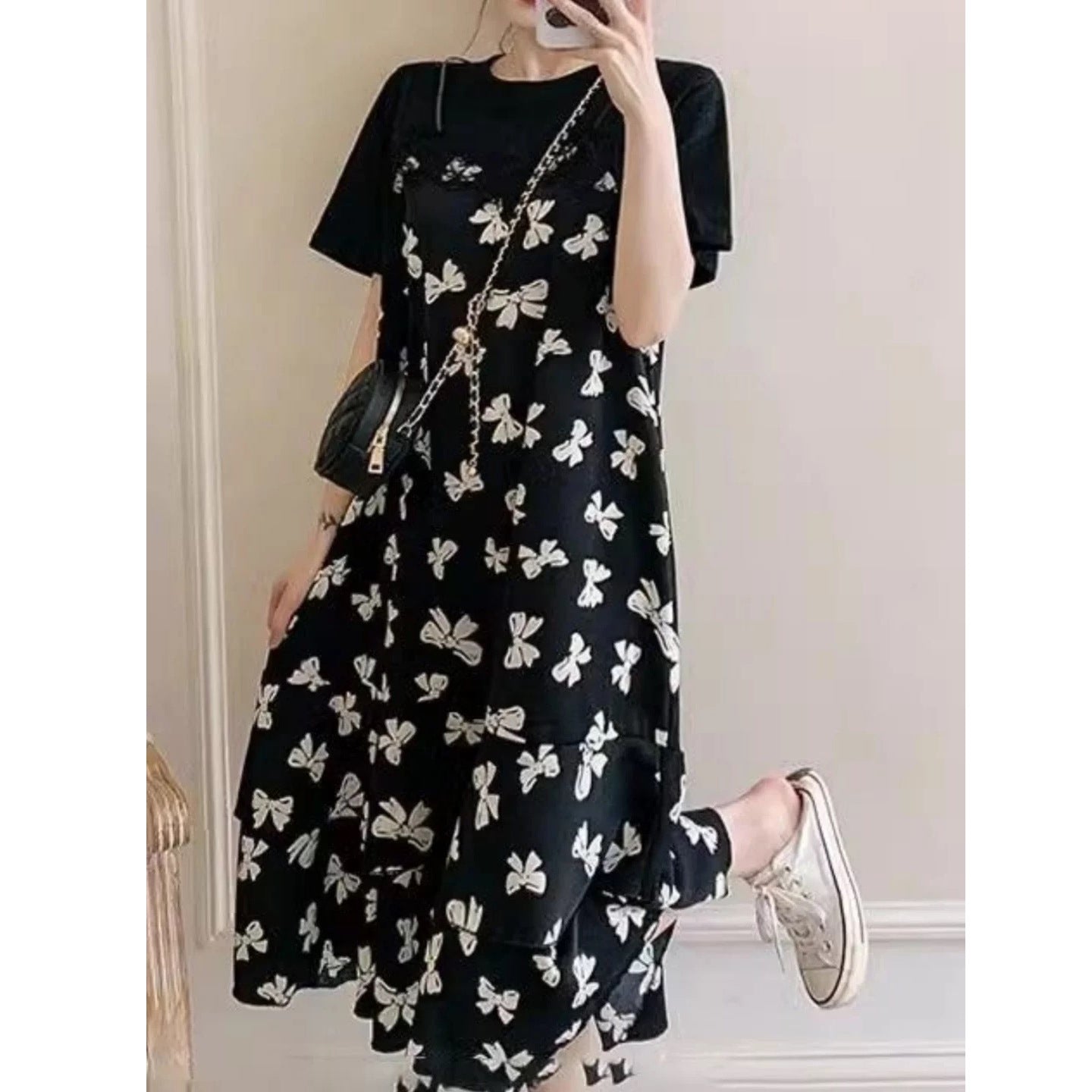 Fake Two-Piece Dress for Women 2026 Summer New French Floral Long Dress Loose Slimming Tea Break Dress Patchwork Dress by Trenches of Mariana