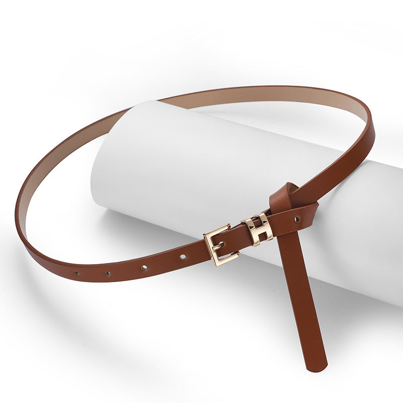 New Foreign Trade Hot-Selling I-Buckle Thin Belt for Women, Fashionable, High-End, Versatile Dress, Suit Decorative Belt by Trenches of Mariana