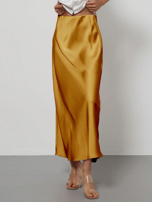 Elegant Satin Midi Skirt Slimming and Flowy