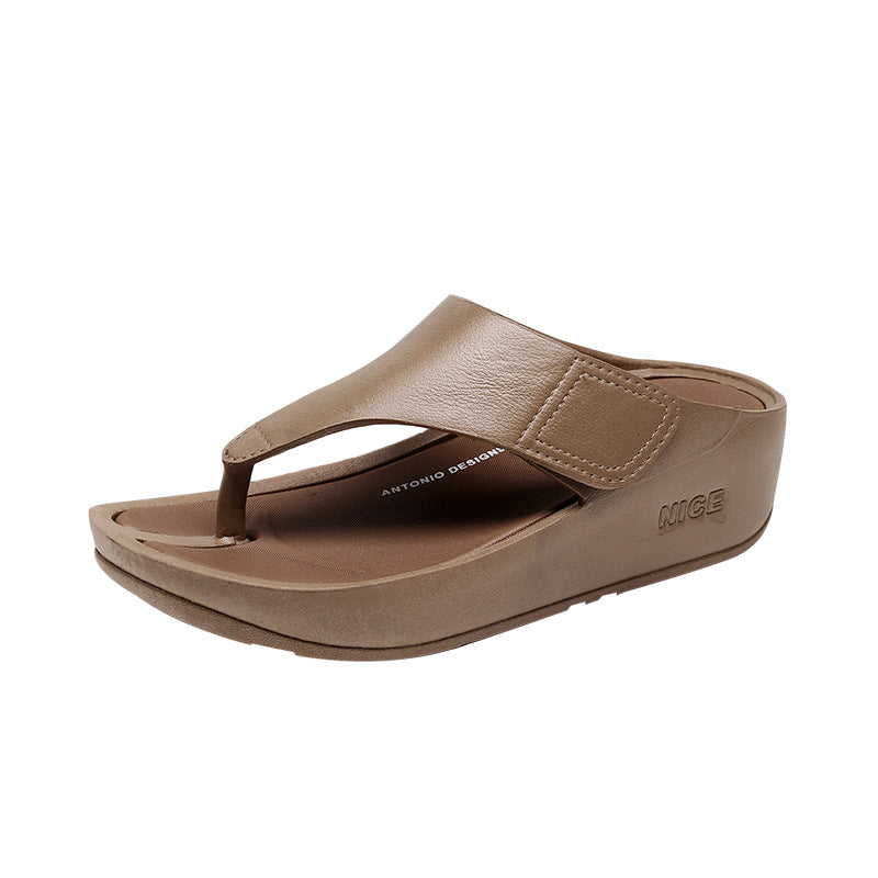 Flip-flops Women's 2024 New Elevated Beach Fashionable All-match Summer Outer Wear Comfortable Non-slip Clip Wedge Slippers by Trenches of Mariana