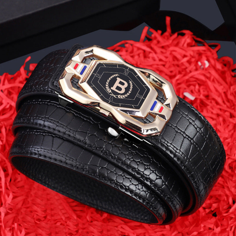 TikTok Explosive Men's Crocodile Pattern Belt High-end Atmospheric Leather Automatic Buckle Middle-aged Leisure Business Belt Trendy by Trenches of Mariana