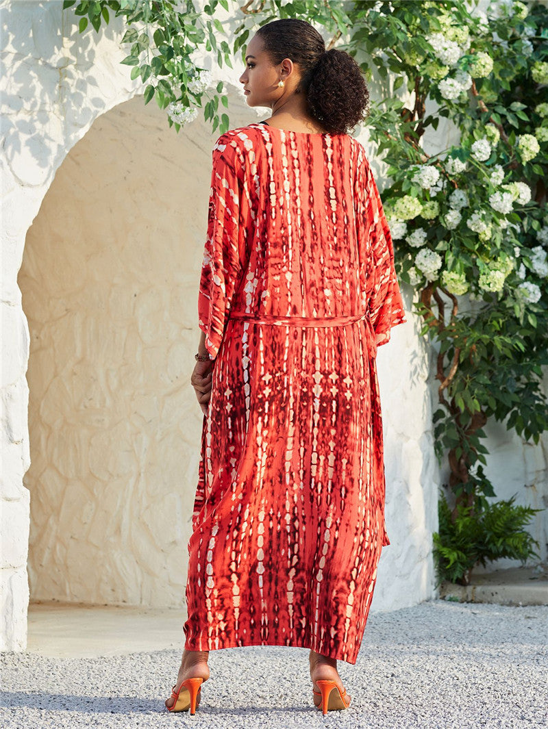 Women's Rayon Tie-Dye Beach Cover-Up by Trenches of Mariana, loose and sun-protective for vacation and swimwear.