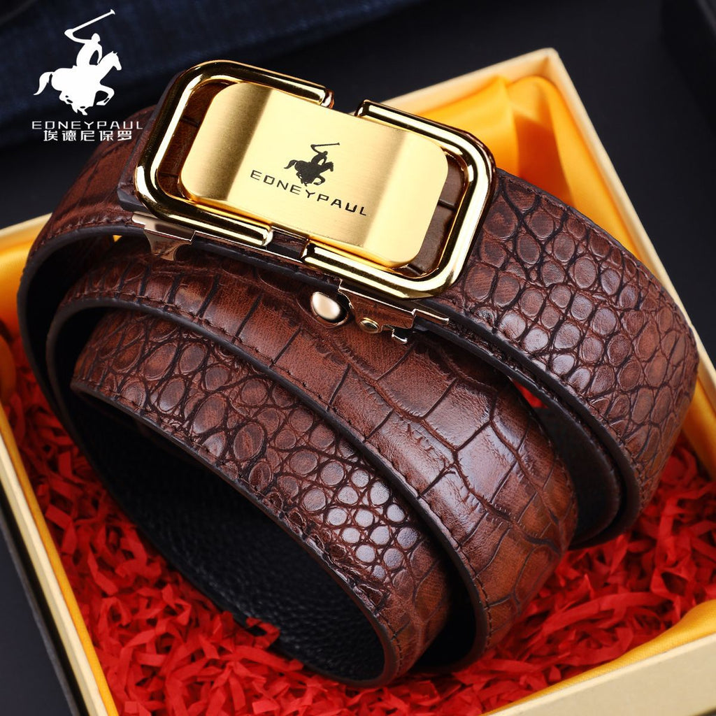 Men's Belt Genuine Leather Crocodile Pattern,Automatic Buckle