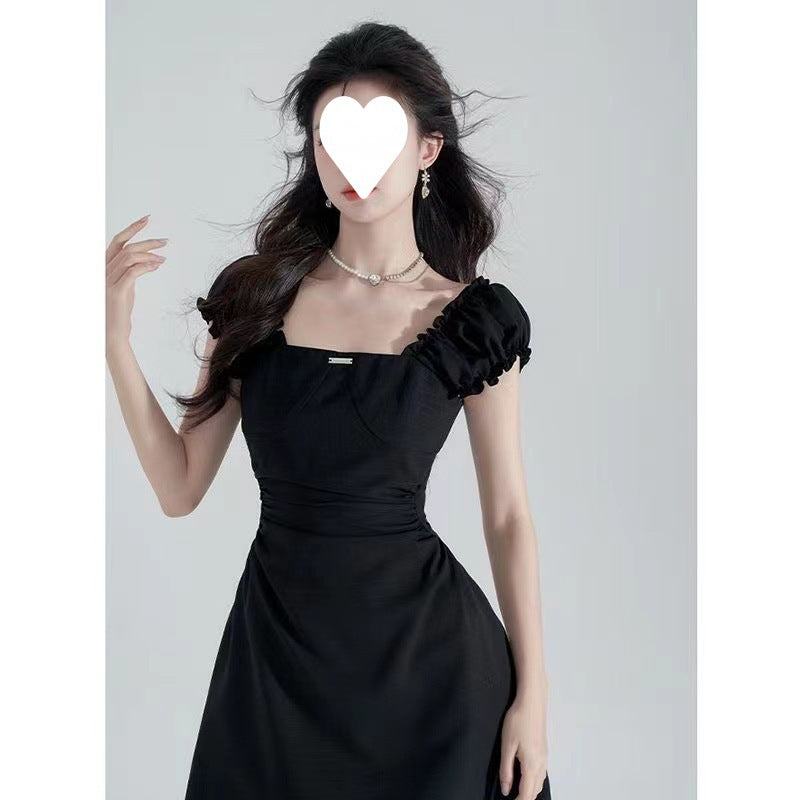 FRENCH HEPBURN STYLE; ￼Waist-Cinching Slimming Square-Neck Dress