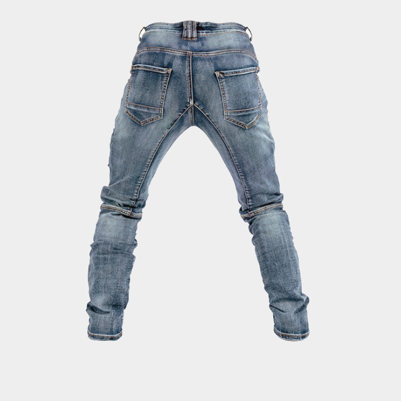 Trenches of Mariana men's motorcycle riding pants with Kevlar double zippers, slim-fit, four-season, anti-fall racing jeans.