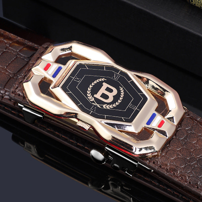 TikTok Explosive Men's Crocodile Pattern Belt High-end Atmospheric Leather Automatic Buckle Middle-aged Leisure Business Belt Trendy by Trenches of Mariana