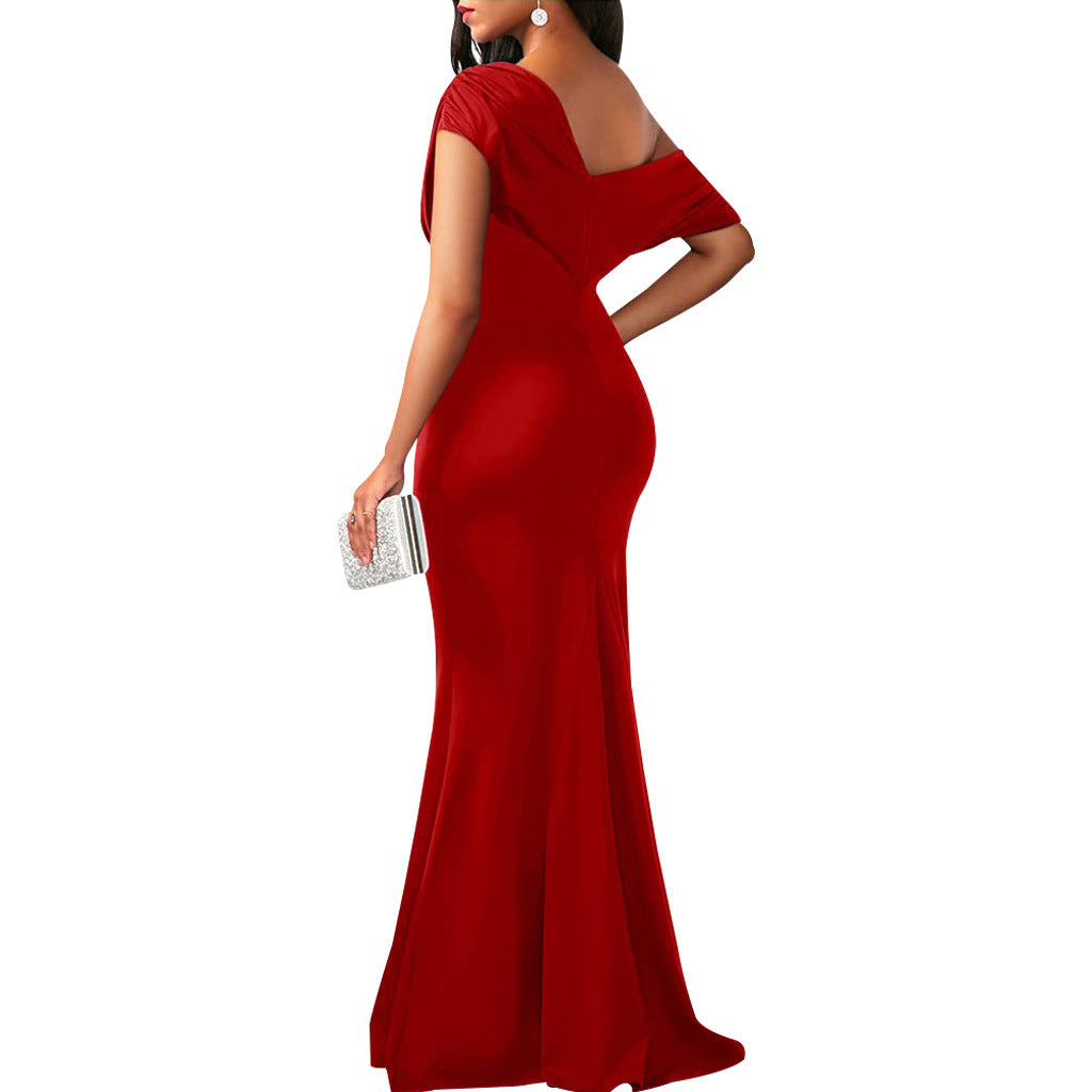 Elegant 2024 spring women's sleeveless off-shoulder long formal party dress by Trenches of Mariana, showcasing a fitted design.