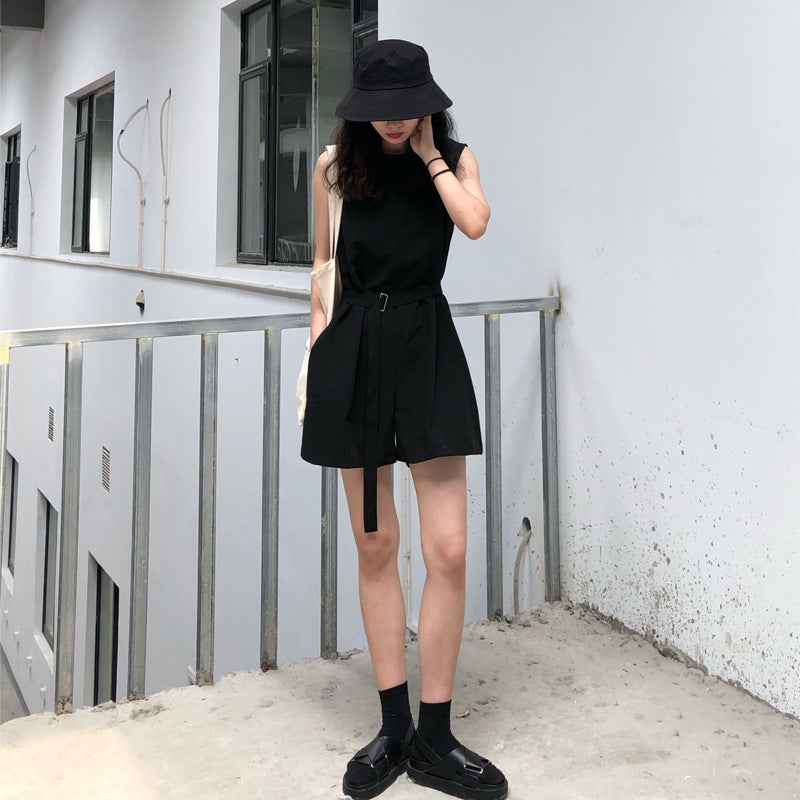 Casual female streetwear jumpsuit by Trenches of Mariana, loose two-piece Hong Kong style sportswear for students and internet celebrities.